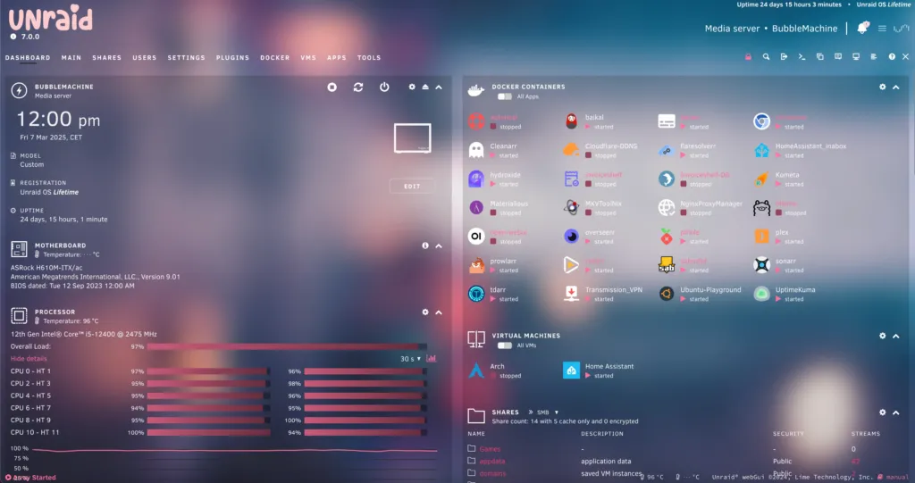 Unraid 7.2 responsywny interfejs dashboard WebGUI